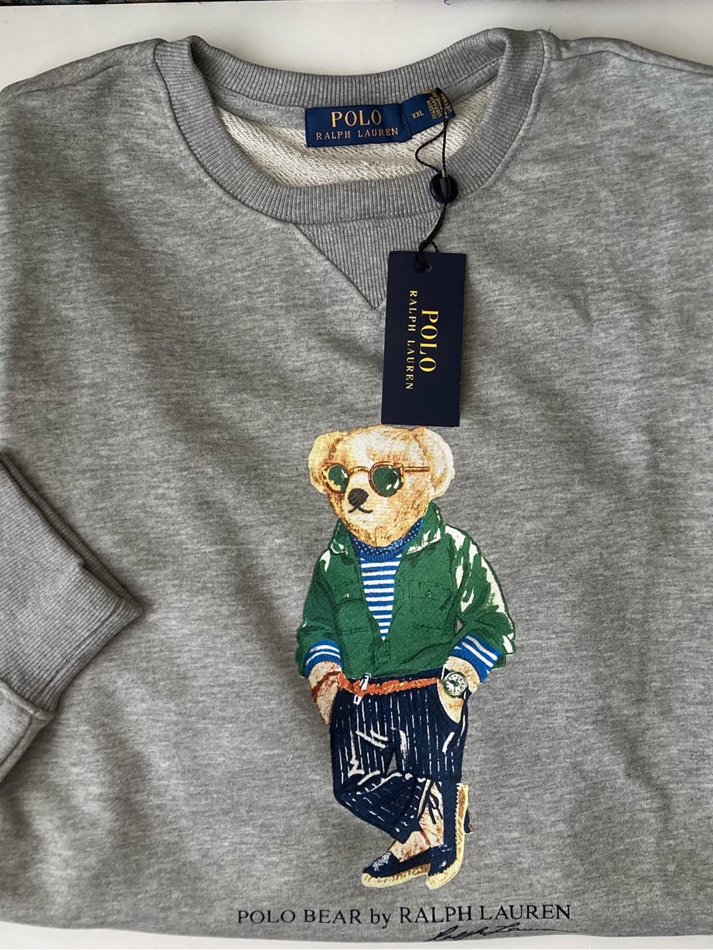 Polo Bear Ralph Lauren Sweatshirt Gray Cotton Long Sleeve XXL Men’s Crewneck New
